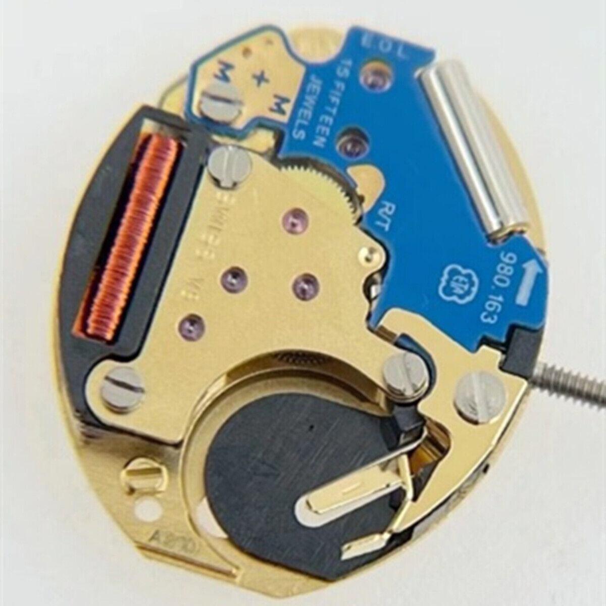 Swiss Made ETA 980.163 quartz 2-hand watch movement, reliable repair part for precise timekeeping.