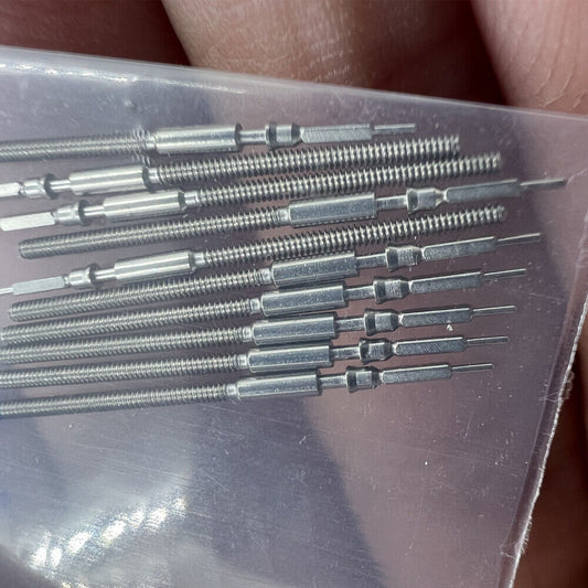 Set of 10 generic watch winding stems compatible with Miyota 9015 movement for precise time adjustment.