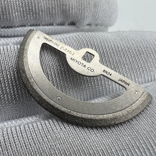 Silver rotor oscillating weight for 8N24 movement, generic fit watch part enhancing automatic winding.