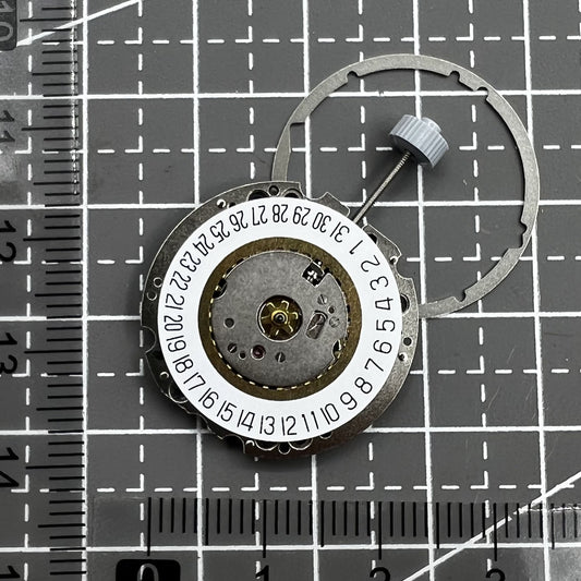 Ronda 705 quartz movement watch with date at 6, three hands, single calendar display.