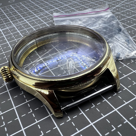 44mm 316L golden watch case for Seagull ST3600/ST3621 and ETA 6497/6498 movements, sleek design.