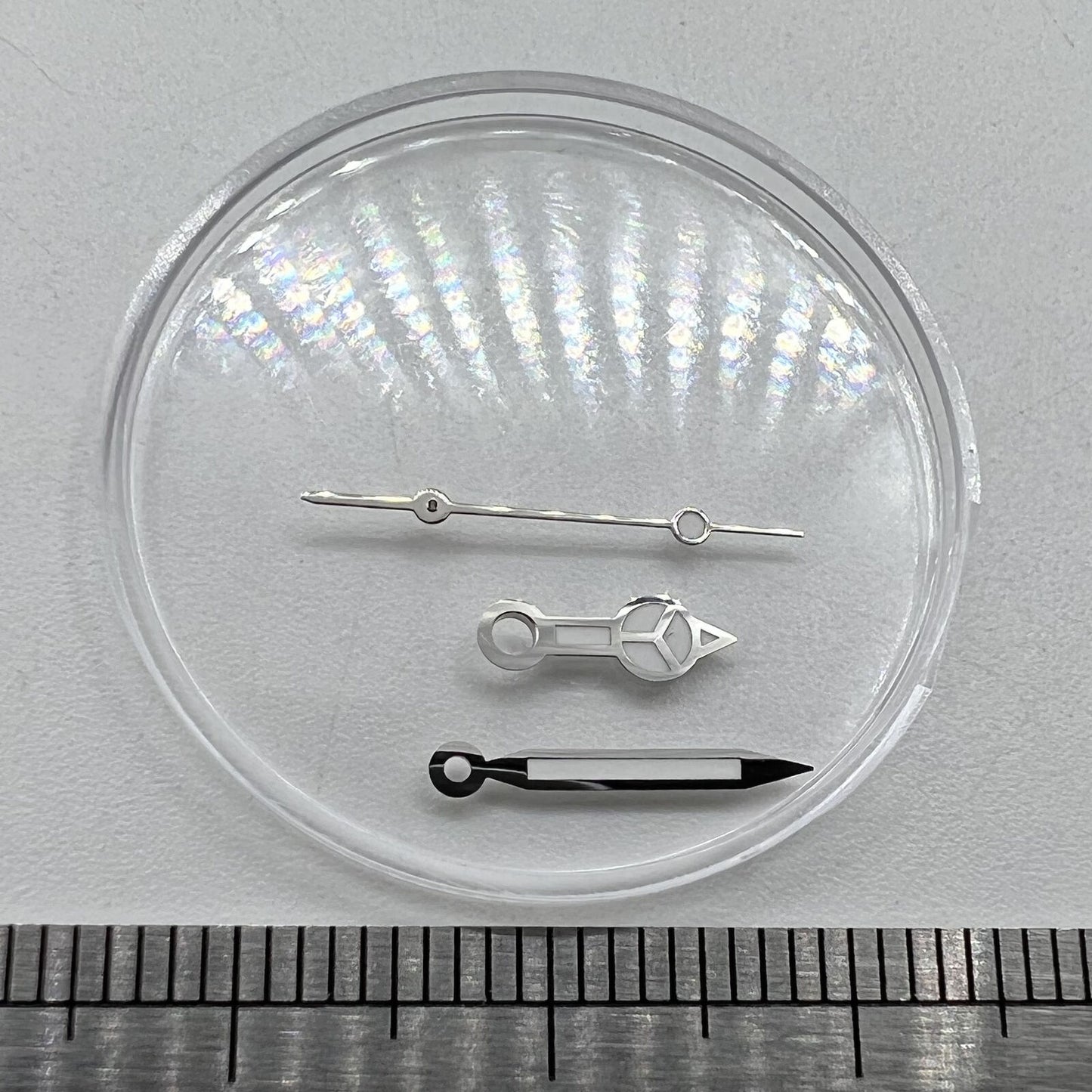 Green luminous 12mm watch hands with silver trim, compatible with Miyota NH35/NH36/NH38 movements.