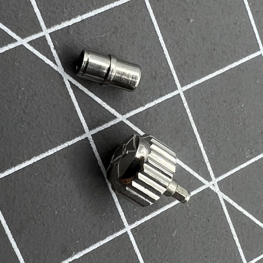 Silver 6.0mm/6.3mm watch crown with tube for OMEGA Seamaster 300, durable replacement part.