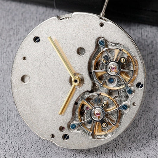 Silver multifunctional automatic mechanical watch with double flywheel, China made, perfect for watch enthusiasts.
