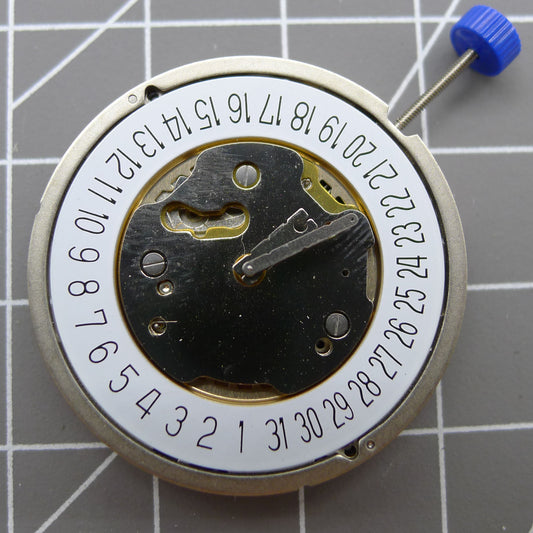 Ronda 5021D Swiss quartz watch movement with date display at 6 o'clock for precision timing.