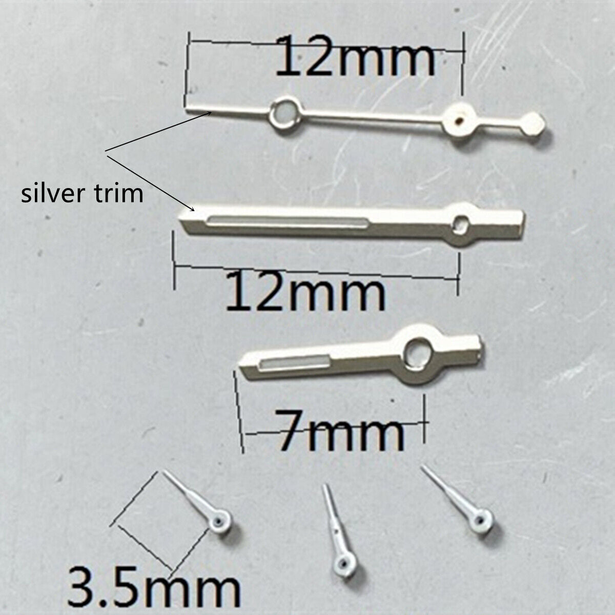 Aiguilles de montre luminescentes vertes, garniture argentée de 12 mm, pour mouvement VD53, VD54, VD57