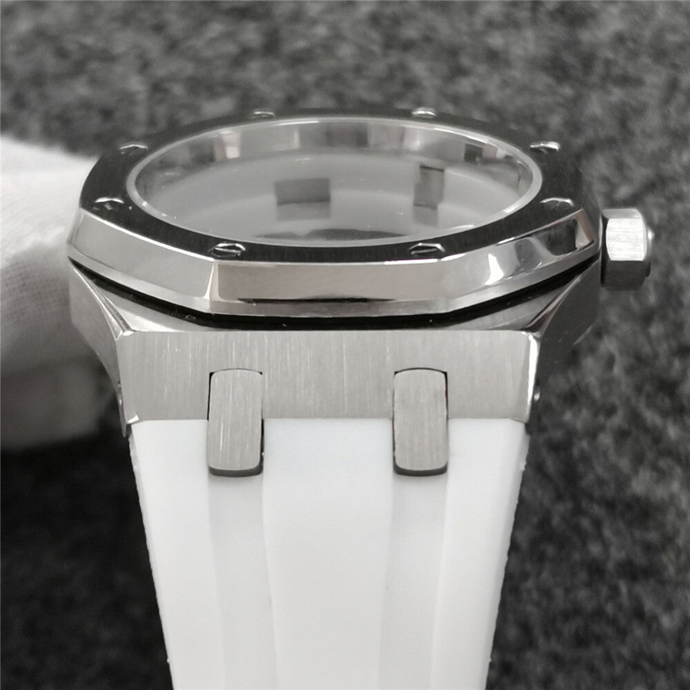 Boîtier de montre en verre saphir 41 mm + bracelet pour montre NH35/NH36 avec bracelet en caoutchouc