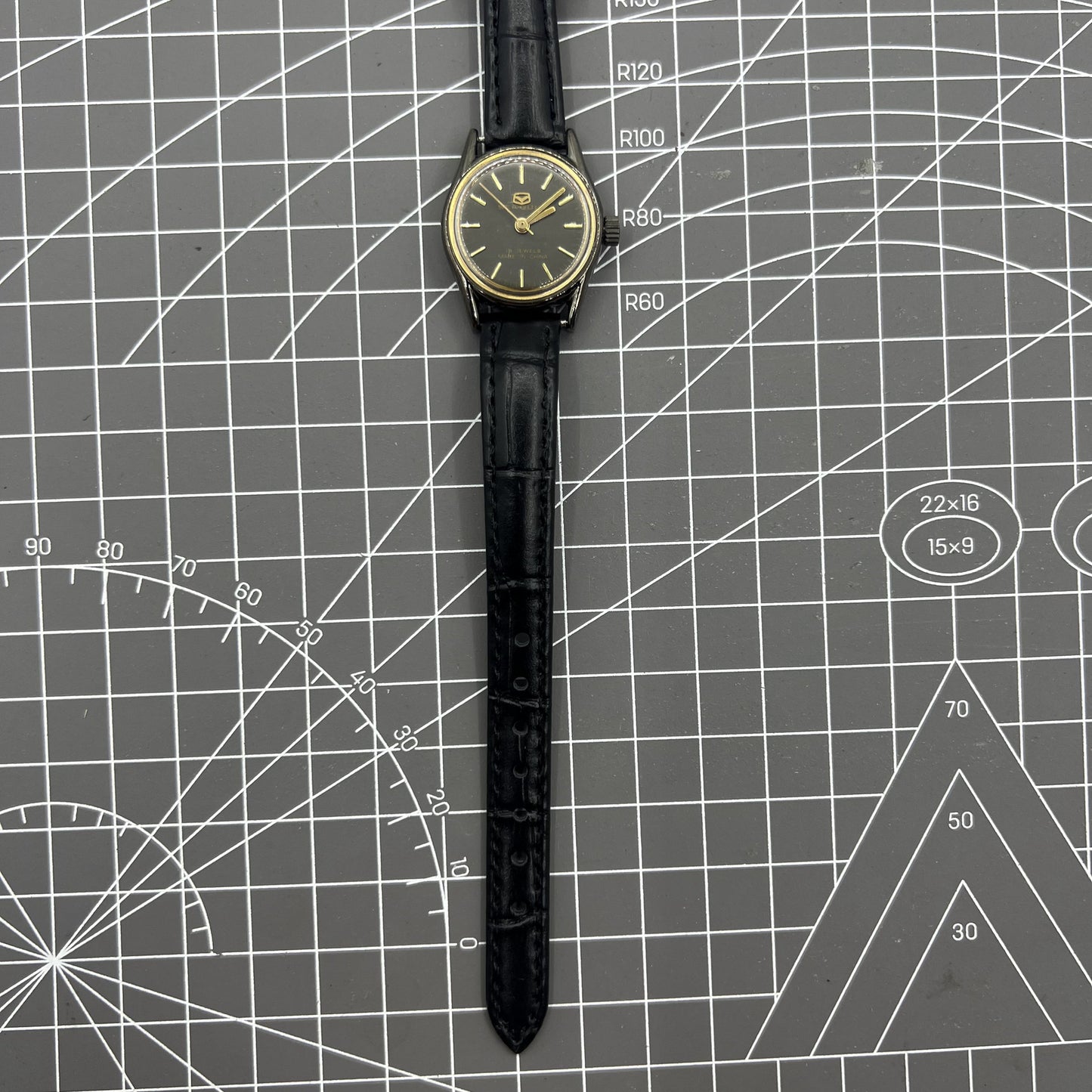 Seagull Black Case Ladies Watch with Gold Nail Markers, Manual Mechanical, Shock-Resistant Durable Design