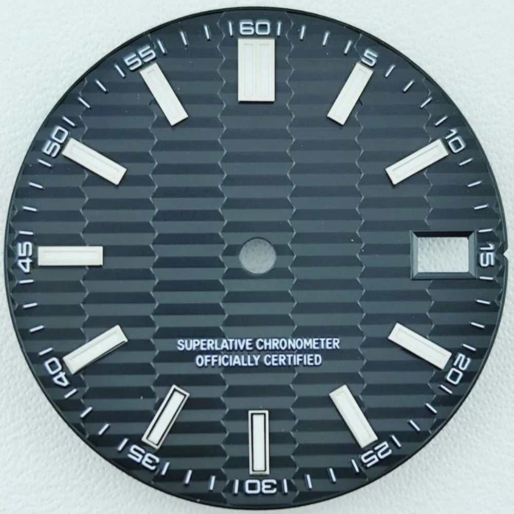 Green Lume Waved Black Watch Dial with Silver Nail Fit for NH35