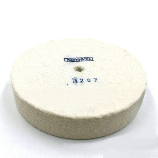 Bergeon 1207 white felt polishing wheels for watch accessories, Swiss precision cleaning tool.