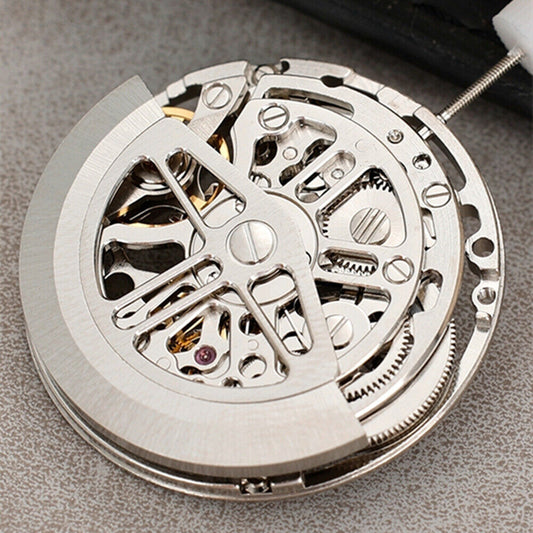 Asian HZ75DOA silver hollow balance wheel watch accessory showcasing automatic mechanical movement details.