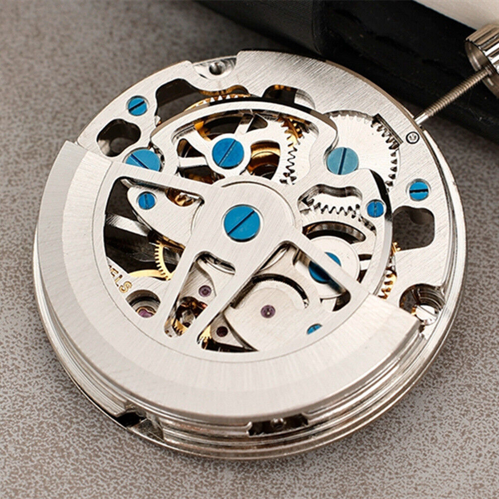 Silver SL1911 hollow balance wheel automatic mechanical watch movement by China Made, precise timekeeping component.