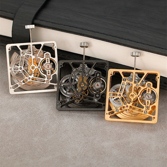 Asian HZ1B01D watch accessory with silver, golden, and black hollow square design, automatic mechanical movement.