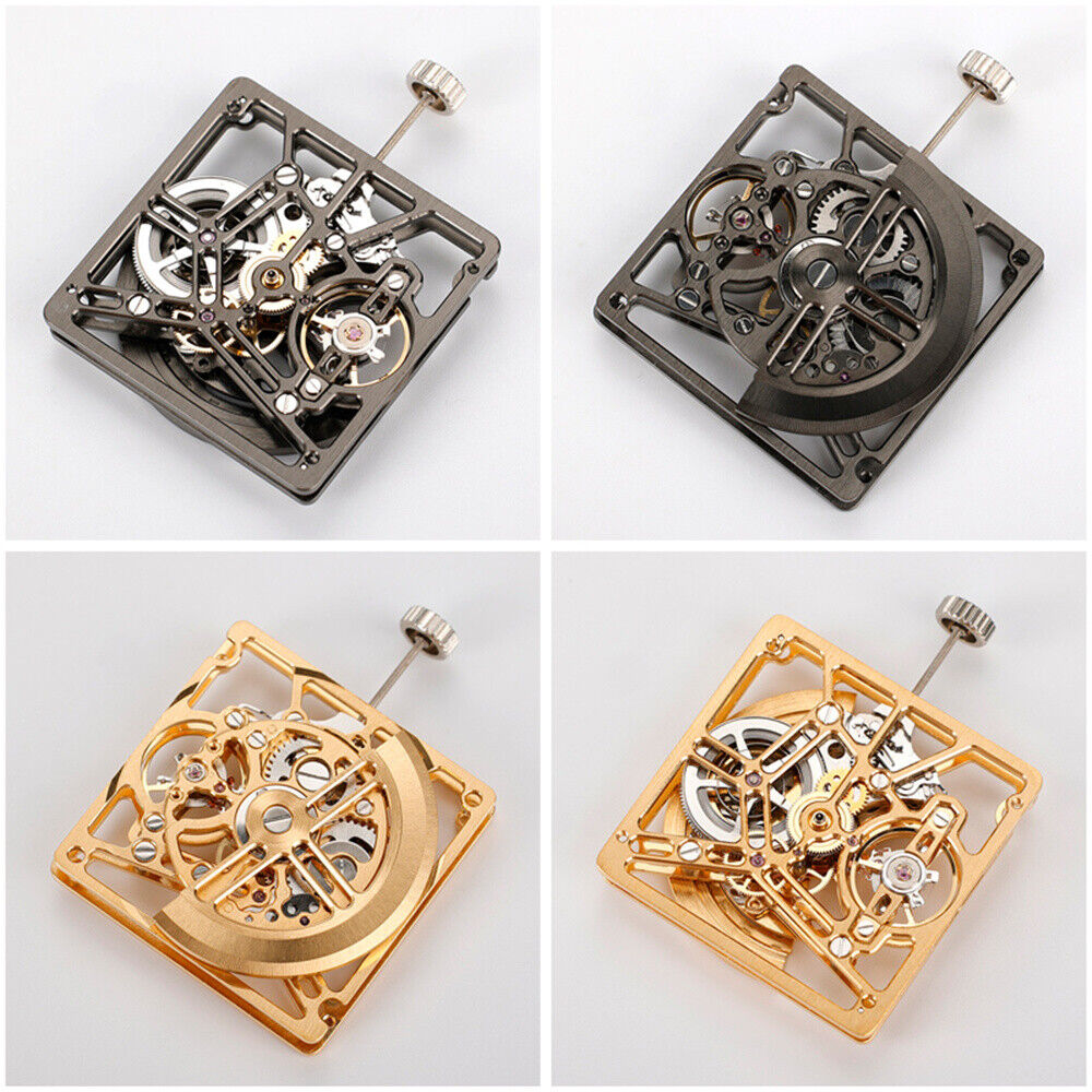 Asiatisches HZ1B01D Silber/Gold/Schwarz Hohlquadrat Automatisches mechanisches Uhrwerk