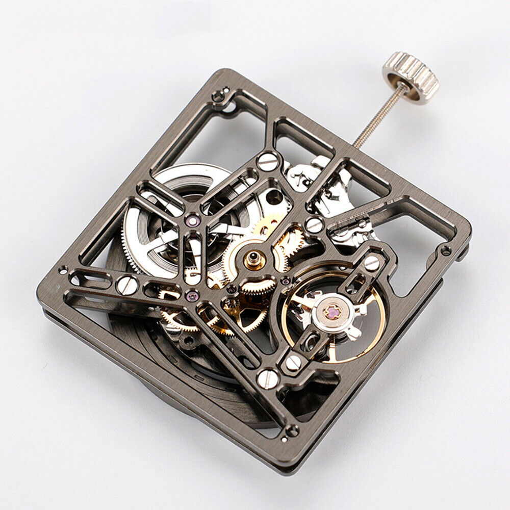 Asiatisches HZ1B01D Silber/Gold/Schwarz Hohlquadrat Automatisches mechanisches Uhrwerk