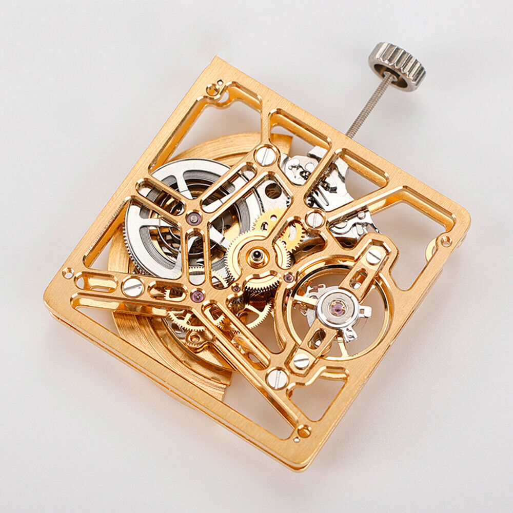 Asiatisches HZ1B01D Silber/Gold/Schwarz Hohlquadrat Automatisches mechanisches Uhrwerk
