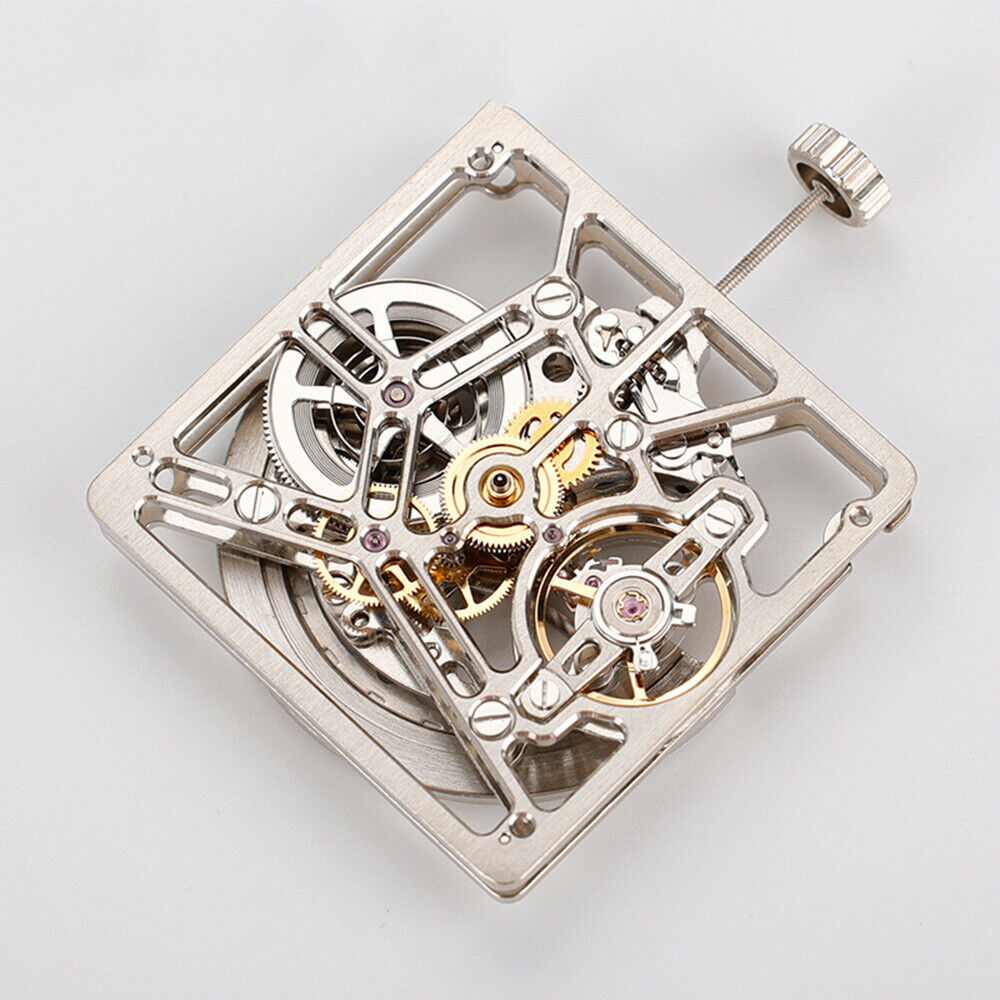 Asiatisches HZ1B01D Silber/Gold/Schwarz Hohlquadrat Automatisches mechanisches Uhrwerk