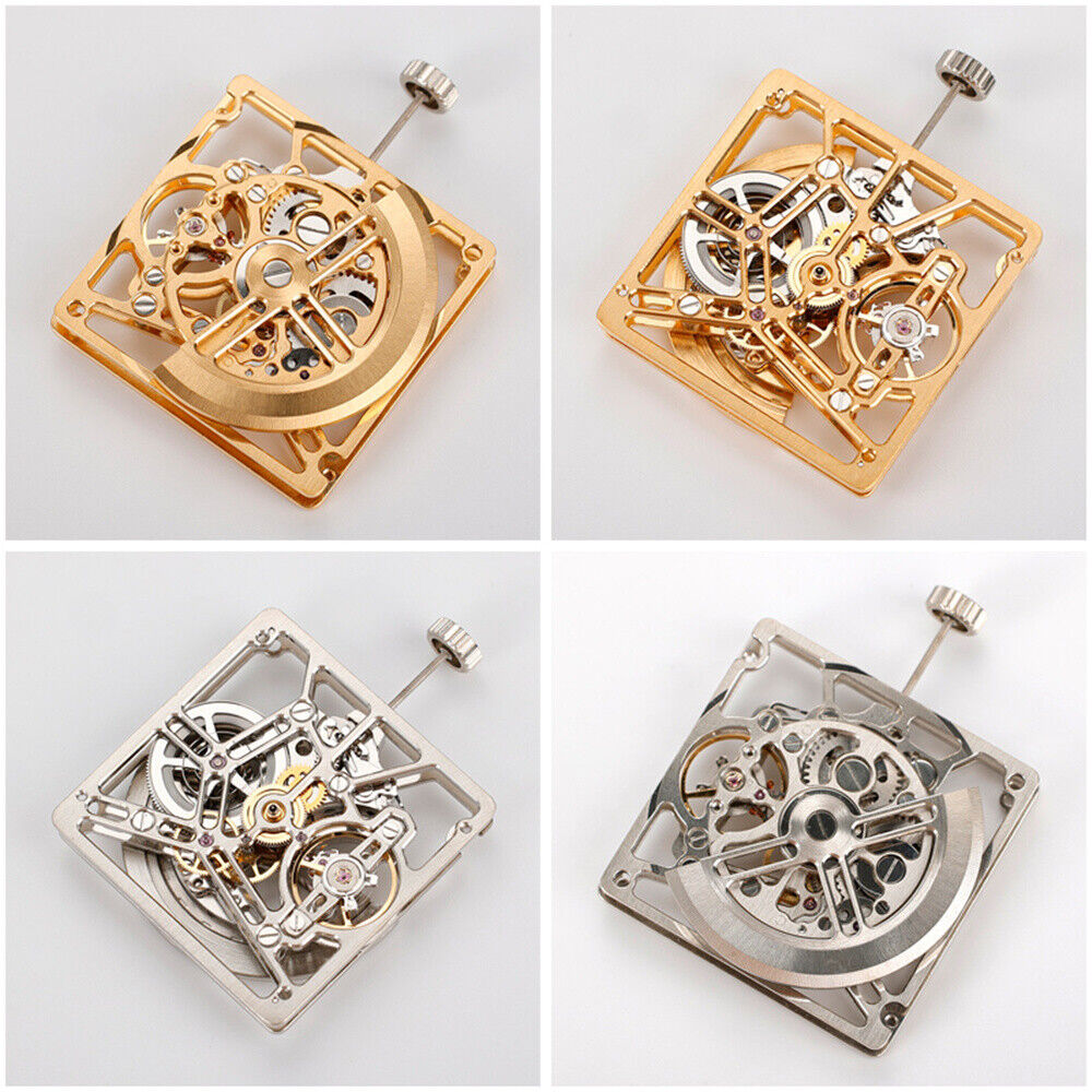 Asiatisches HZ1B01D Silber/Gold/Schwarz Hohlquadrat Automatisches mechanisches Uhrwerk