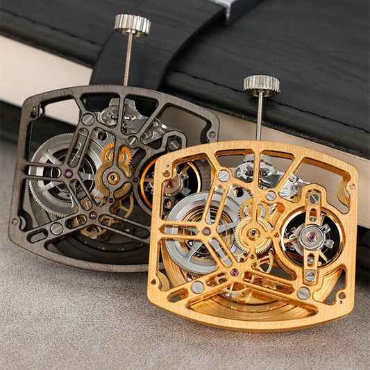 Asian HZ1C01A silver, golden, and black barrel-shaped watch with automatic mechanical movement, stylish accessory.