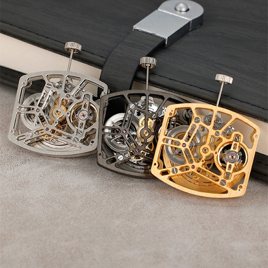 Asian HZ1C01A silver, golden, and black barrel-shaped watch with automatic mechanical movement, stylish accessory.