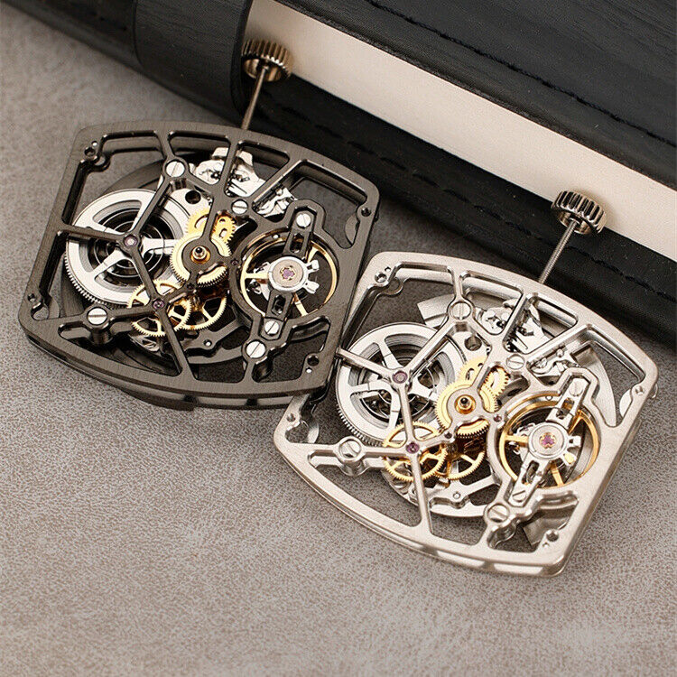 Asian HZ1C00D silver and black hollow barrel watch accessory with automatic mechanical movement detail.