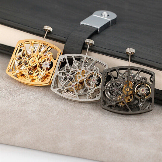 Asian HZ1C02A barrel-shaped watch accessory with silver, golden, and black tones, automatic mechanical movement.