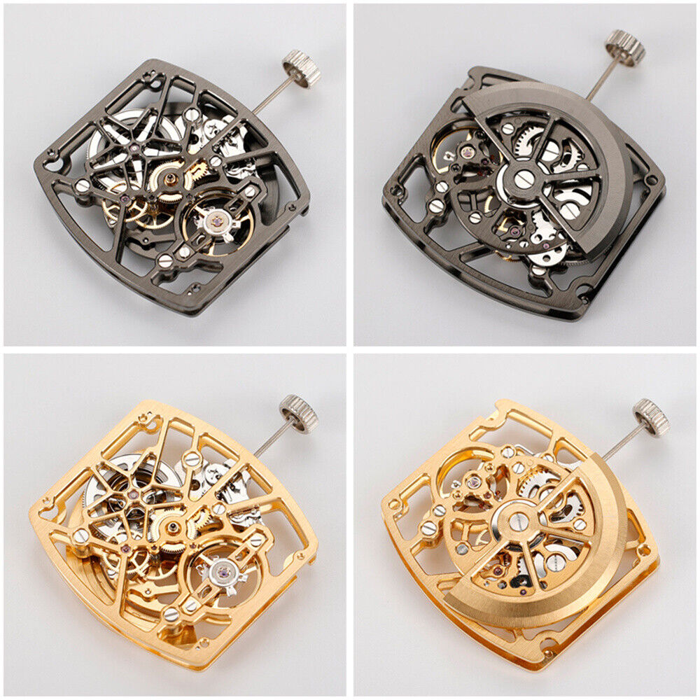 Asiatisches HZ1C02A Silber/Gold/Schwarzes tonnenförmiges automatisches mechanisches Uhrwerk