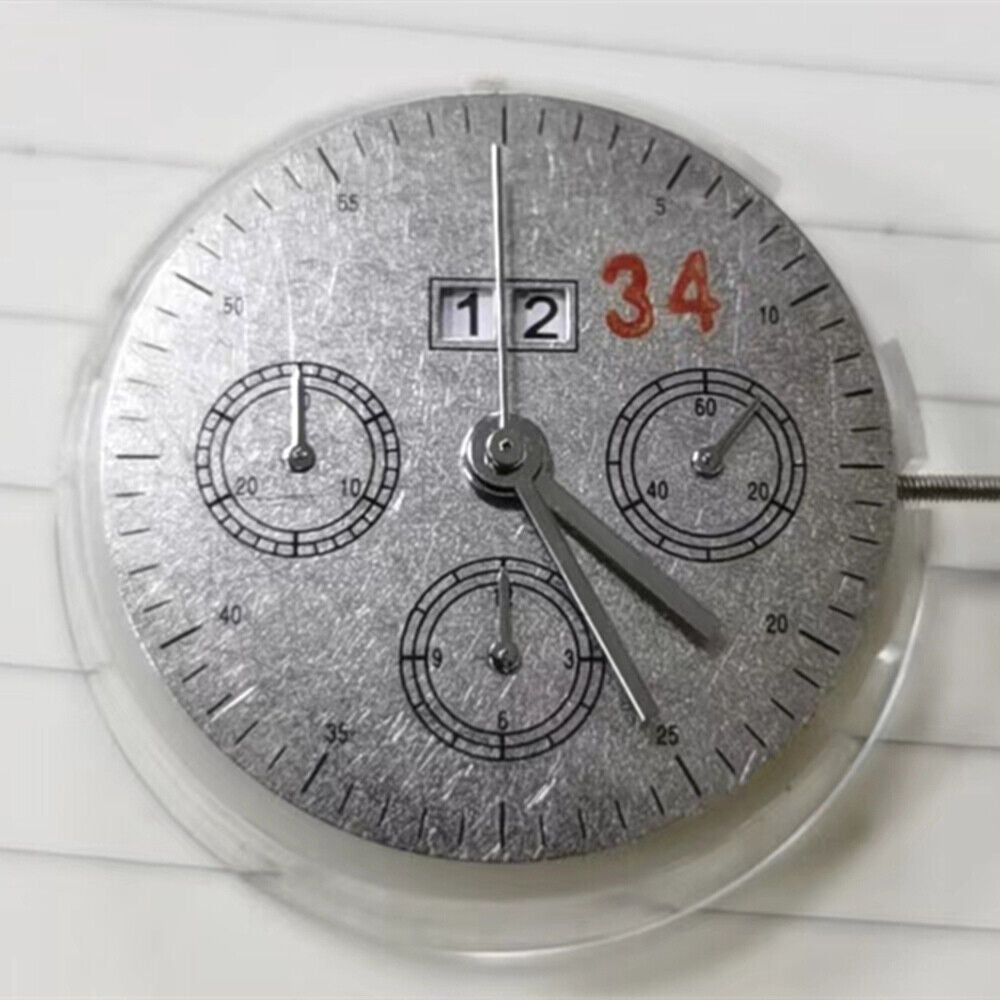Mouvement chronographe Dandong 7750 fabriqué en Chine, 3 aiguilles, petite seconde à 3, 6 et 9 heures, date à 12 heures