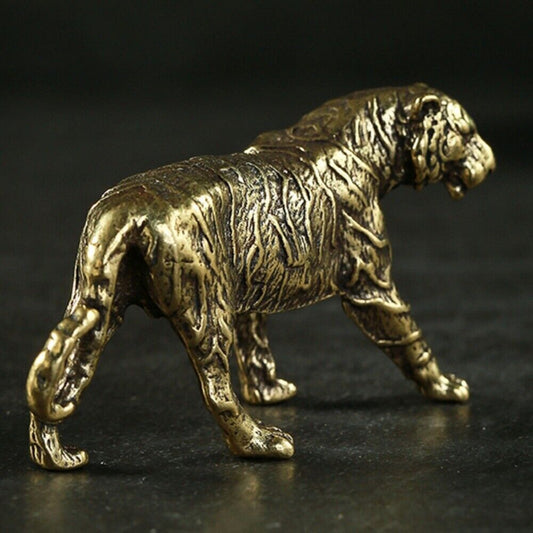 Solid copper Northeast Tiger trinket, vintage hand-carved bronze model figurine for collectors.