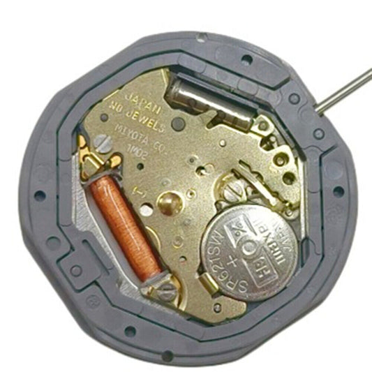 Miyota 1M02 quartz watch movement with 3 hands, date at 3 o?clock, English & Chinese day-date dial.