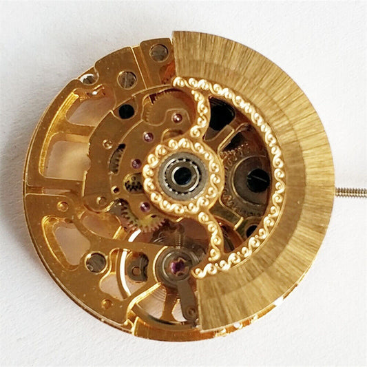 Hollow golden automatic mechanical watch movement for repair practice, China made precision component.