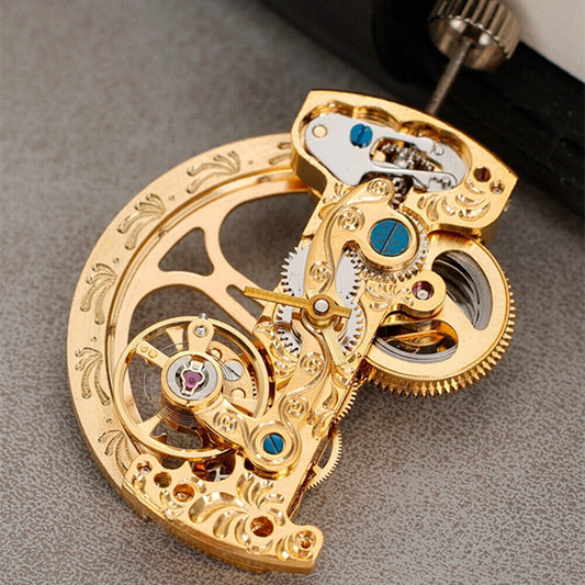 Asian LG0806B golden rectangular balance wheel watch movement with automatic mechanical precision.
