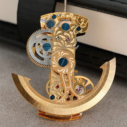 Asian LG0806B golden rectangular balance wheel watch movement with automatic mechanical precision.