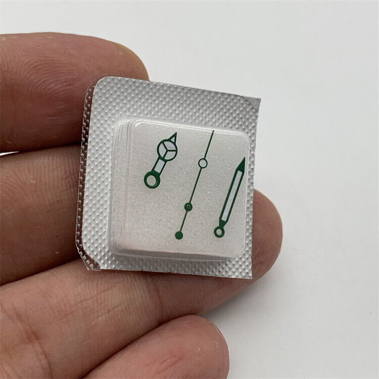 12mm green luminous watch hands set by Miyota, designed for NH35/NH36 movements, boosts night visibility.