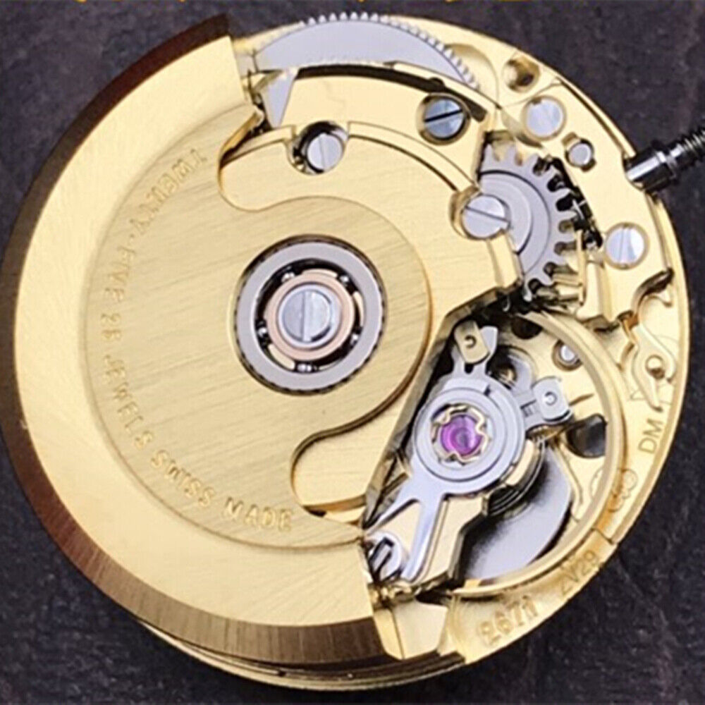 Golden V8 Swiss ETA2671 automatic watch movement, certified precision for luxury timepieces.