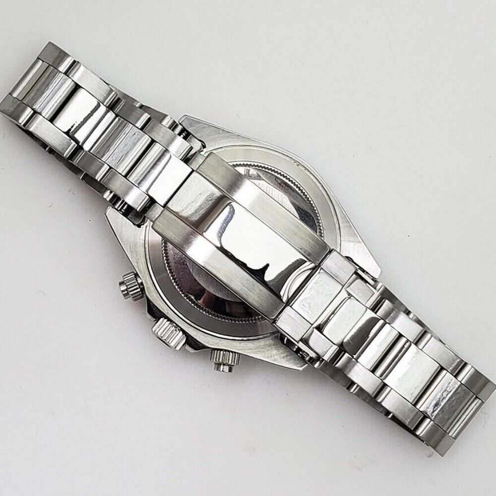 Montre chronographe à quartz VK63 en acier inoxydable et verre saphir, cadran blanc, 39 mm