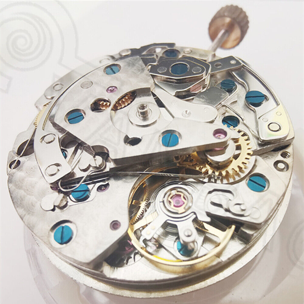 China Made 7750 mechanical watch movement with small seconds at 3, 6, 9 and calendar at 3 dial, ideal for precise watch repairs.