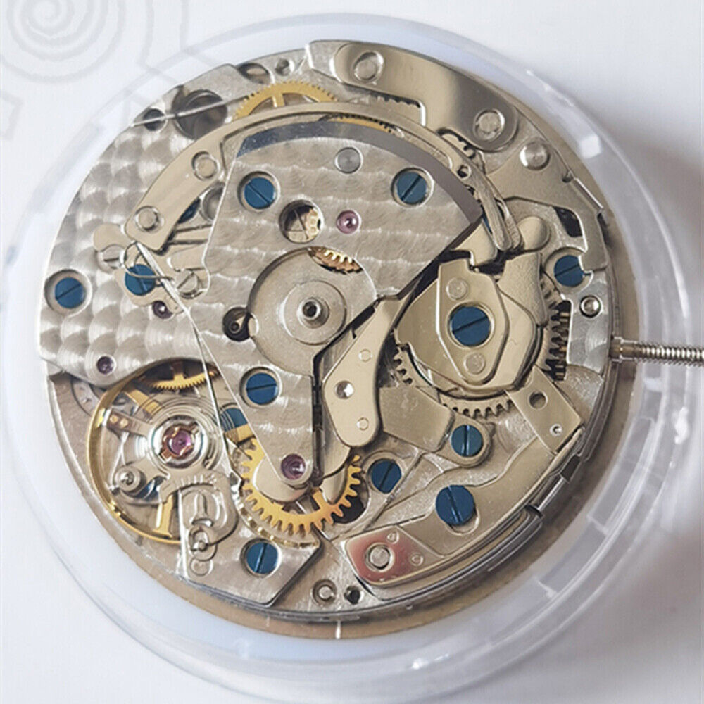 China Made 7750 mechanical watch movement showing small seconds at 3, 6, 9 with calendar at 3 dial.