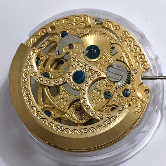Hollow carved automatic mechanical watch with bare balance at 12, precision movement, China made.