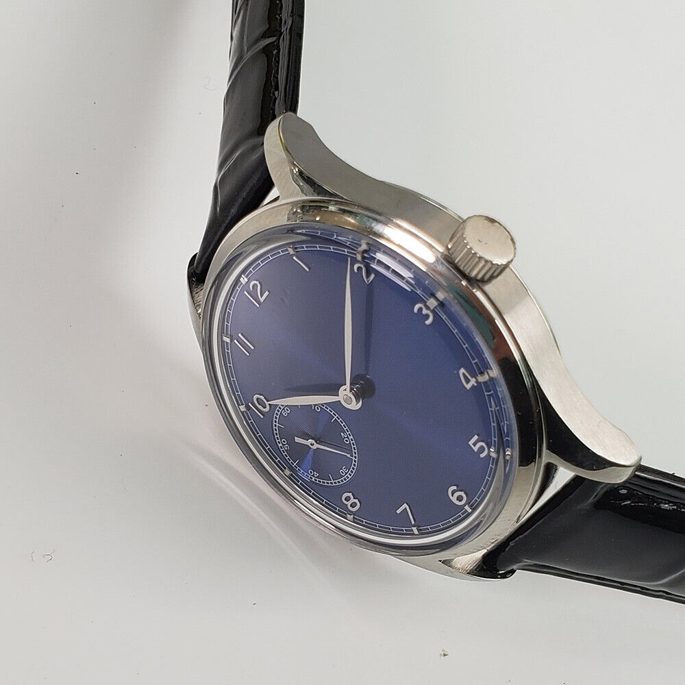 Montre homme 42 mm avec mouvement mécanique Seagull ST3600 à chaîne manuelle et cadran bleu