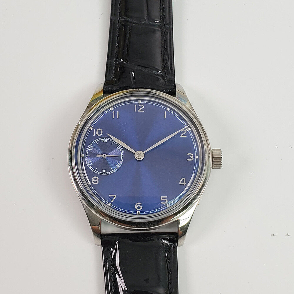 Montre homme 42 mm avec mouvement mécanique Seagull ST3600 à chaîne manuelle et cadran bleu