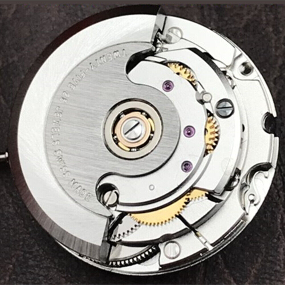 Close-up of Genuine Swiss ETA2671 V8 automatic watch movement, showcasing precise mechanical craftsmanship.