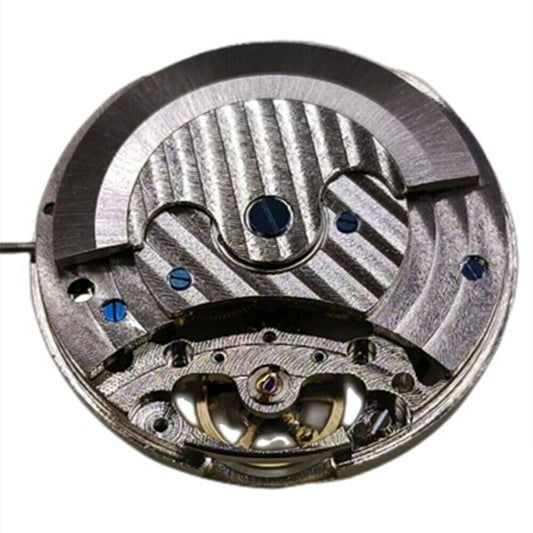 Hollow automatic mechanical watch with moon phase at 12 o'clock and three-hand flywheel design by China Made.