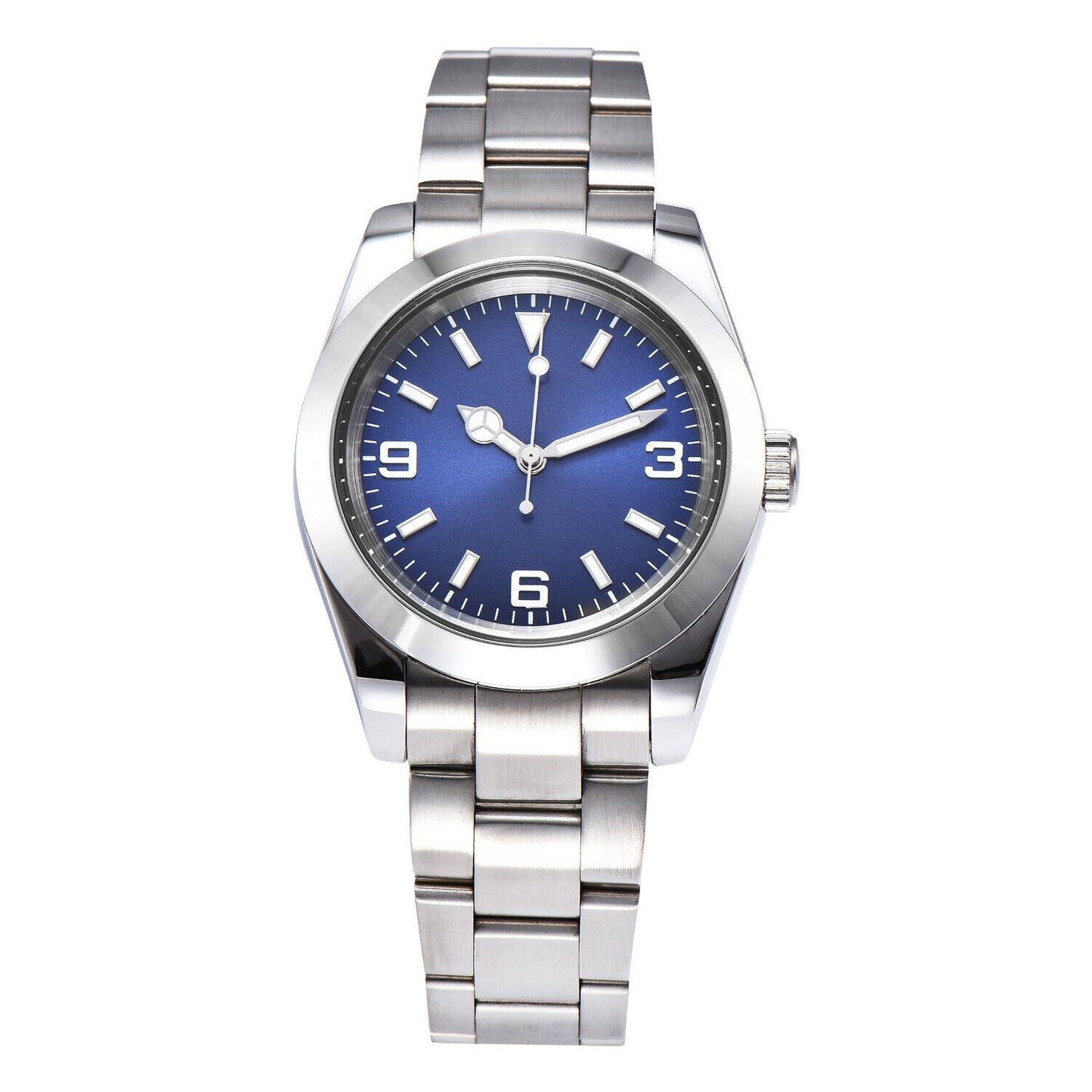 Montre-bracelet pour homme 316L 40 mm, verre saphir, étanche, cadran bleu, aiguilles argentées