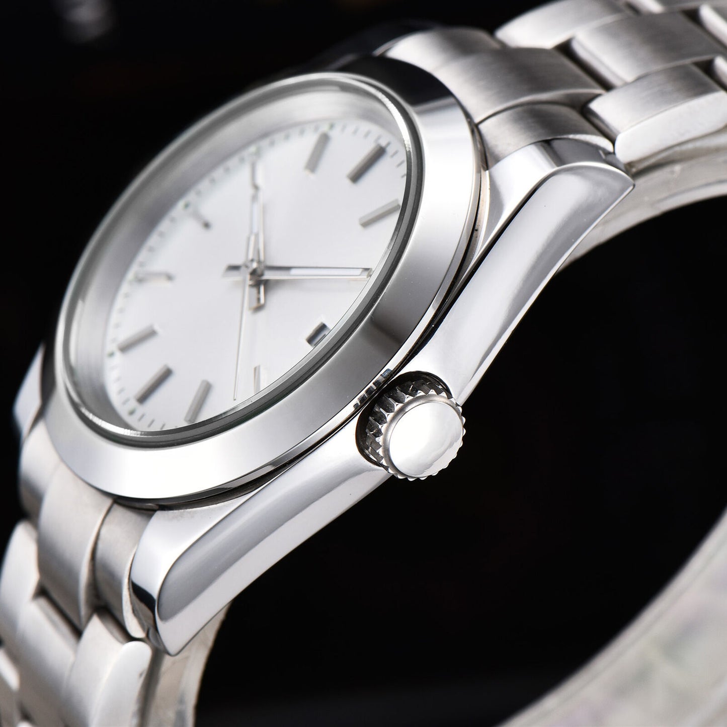 Montre-bracelet pour homme 316L 40 mm, verre saphir, étanche, cadran blanc, clou argenté