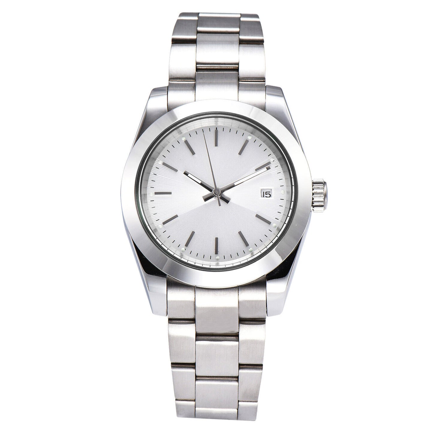 Montre-bracelet pour homme 316L 40 mm, verre saphir, étanche, cadran blanc, clou argenté