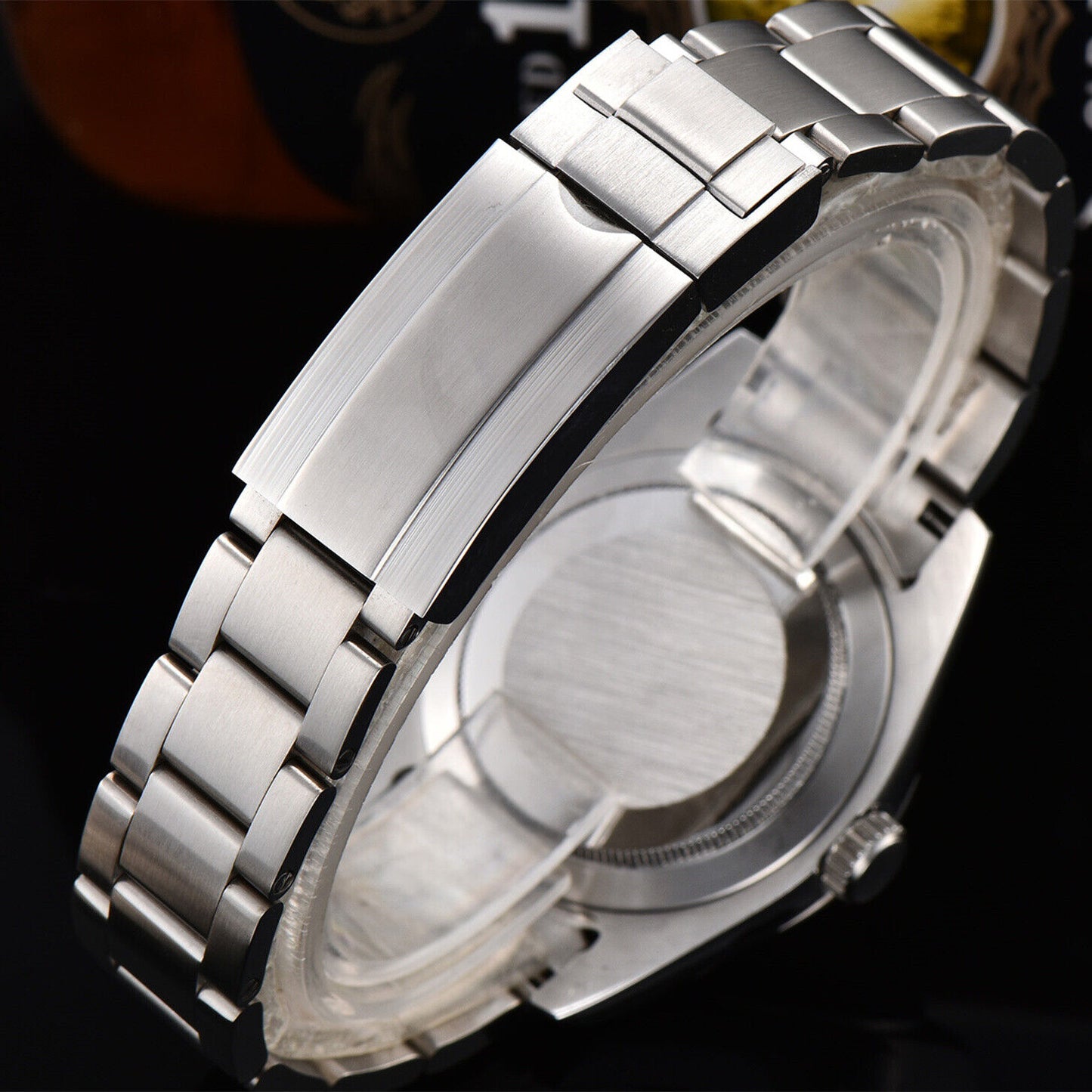 Montre-bracelet pour homme 316L 40 mm, verre saphir, étanche, cadran noir, aiguilles argentées
