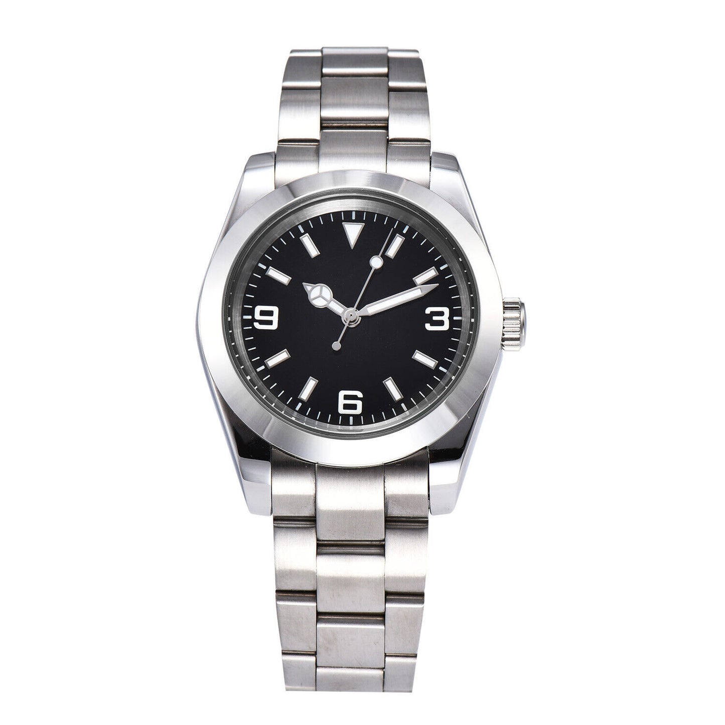 Montre-bracelet pour homme 316L 40 mm, verre saphir, étanche, cadran noir, aiguilles argentées