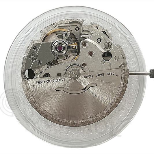 Miyota/Citizen 8215 automatic watch movement with black dial, date at 6, Japanese mechanical precision.