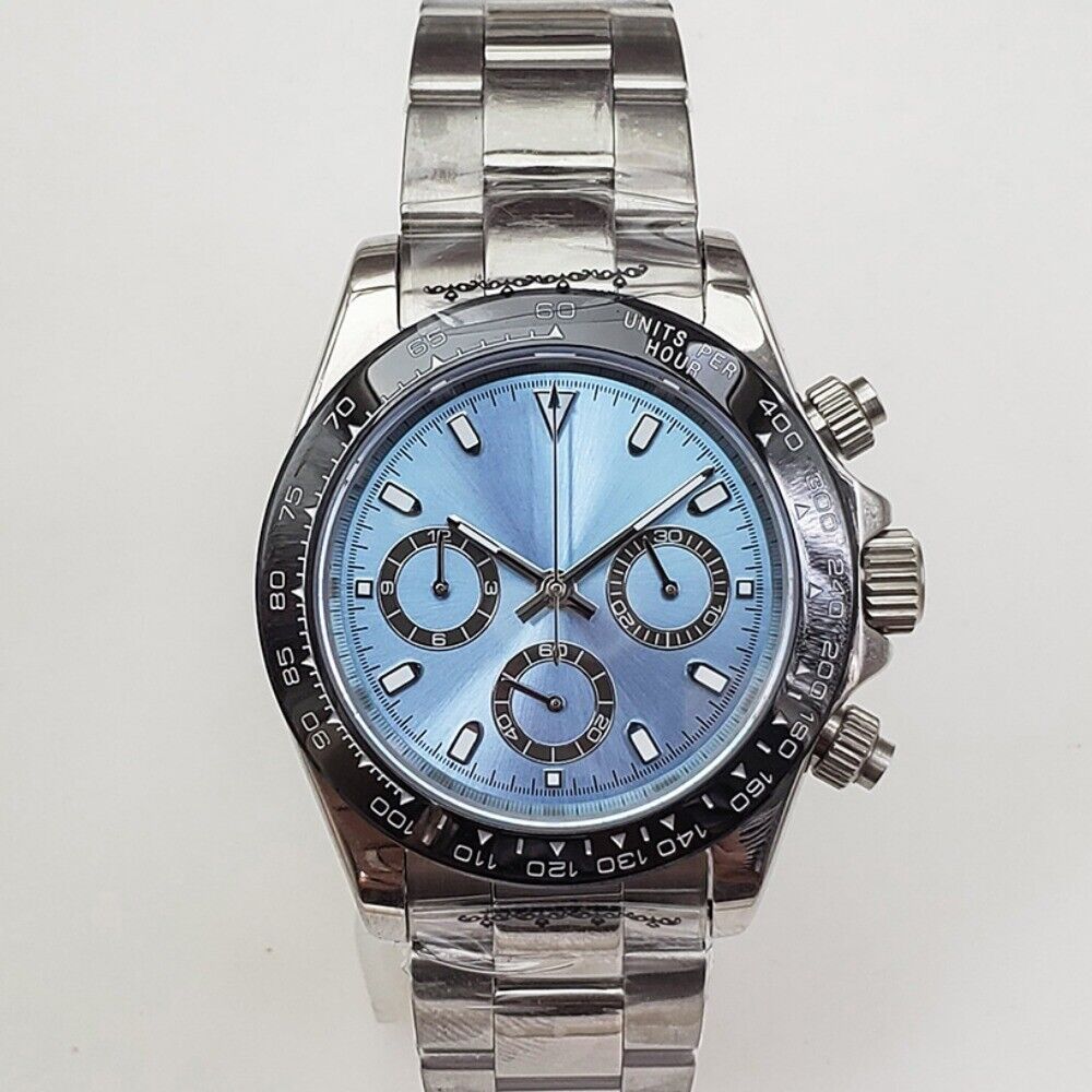 Montre chronographe à quartz VK63 en acier inoxydable et verre saphir de 39 mm, cadran bleu